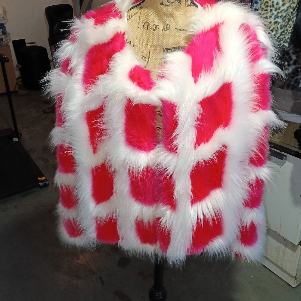Fashion Nova Pink and White Faux Fur Vest